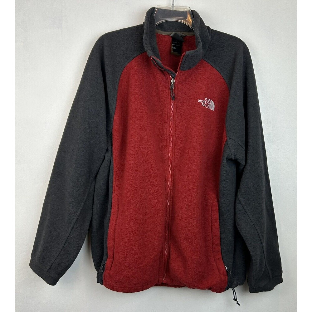 North Face Jacket Mens Large Red Gray Fleece Full Zip Outdoor Hiking Cozy